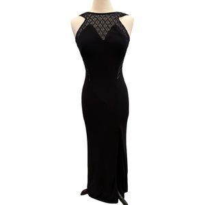 WMNS Basix Black Label Black Evening Gown with Beaded Neckline